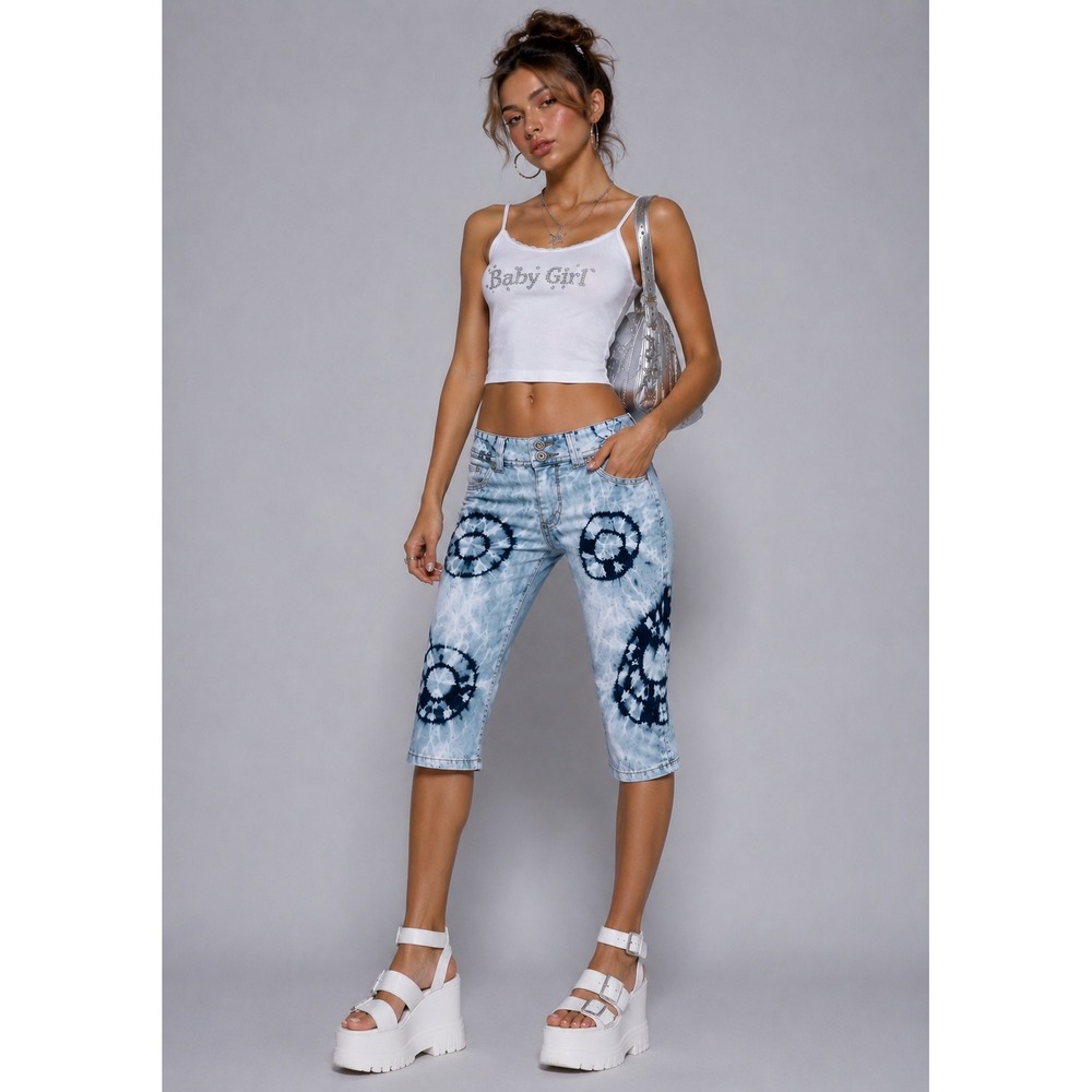 Candie's Girls Tie Dye Capri Jeans Size 16 Fits Women's Small Y2K‎ Stretch Denim